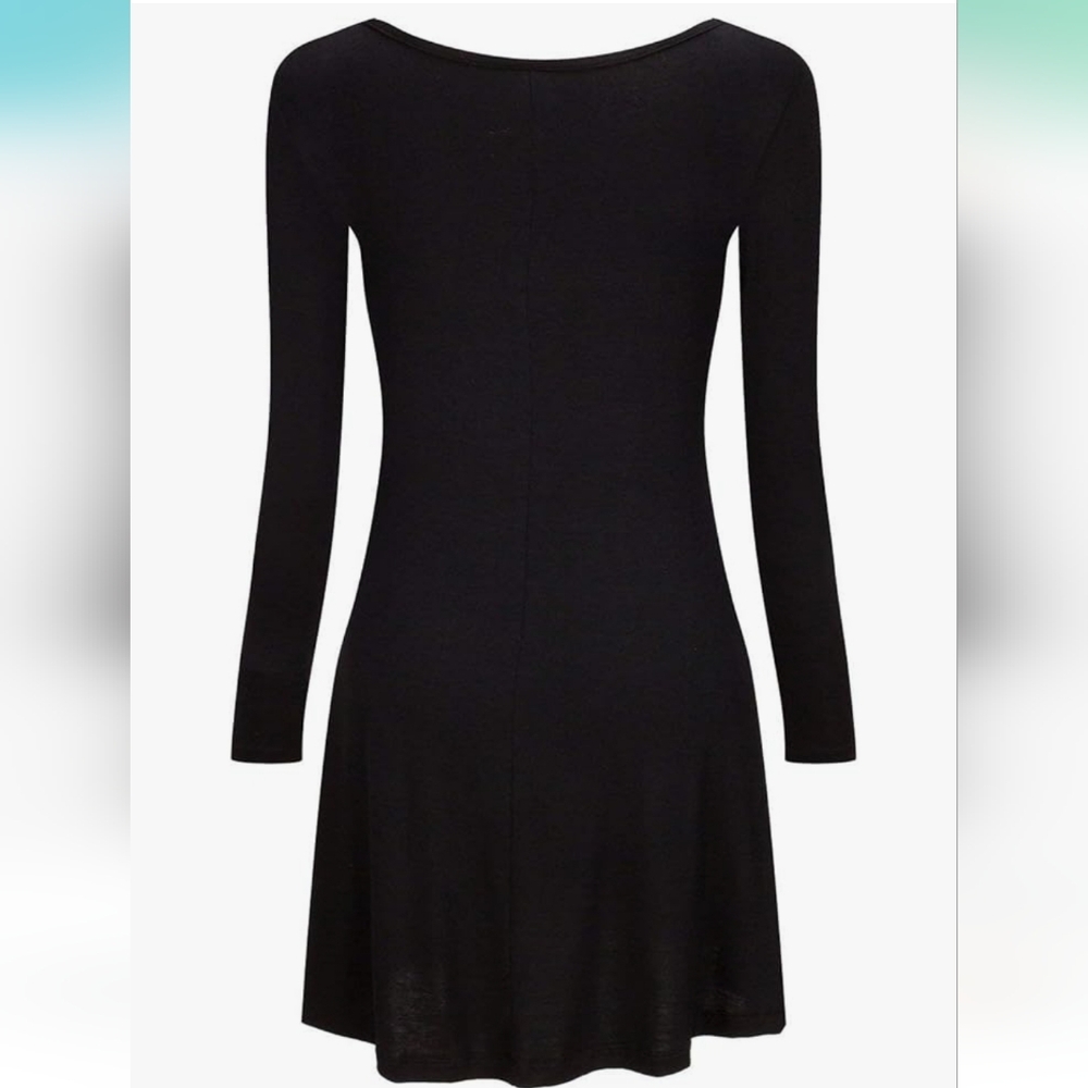 Women's Casual Long Sleeve Simple T-shirt Loose Flowy Black Dress Size Small - Picture 3 of 10